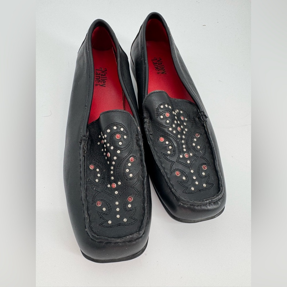 Black Leather Valley Lane Slip-on Moccasin Studded 8.5